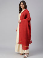 Janasya Women's Beige Chanderi Silk Woven Kurta With Palazzo And Dupatta | Grocsy