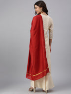 Janasya Women's Beige Chanderi Silk Woven Kurta With Palazzo And Dupatta | Grocsy