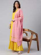 Janasya Women's Yellow Chanderi Silk Woven Kurta With Palazzo And Dupatta | Grocsy