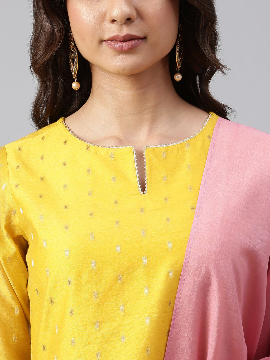 Janasya Women's Yellow Chanderi Silk Woven Kurta With Palazzo And Dupatta | Grocsy