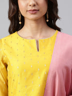 Janasya Women's Yellow Chanderi Silk Woven Kurta With Palazzo And Dupatta | Grocsy