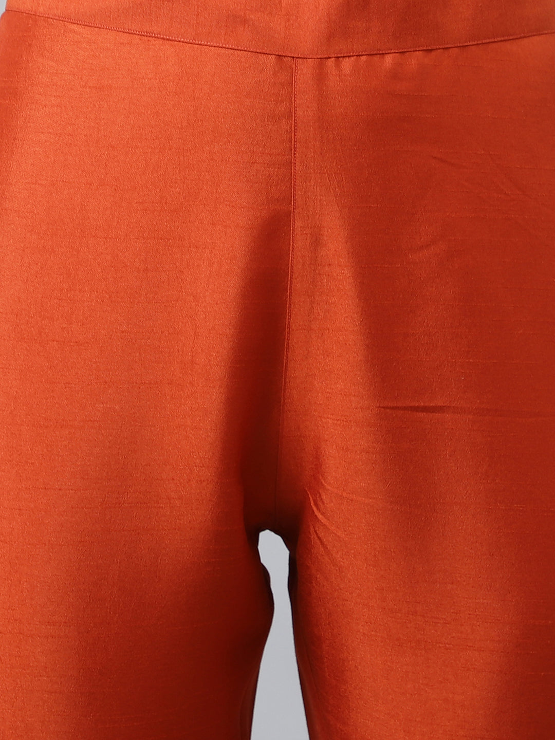 Janasya Women's Rust Orange Poly Silk Solid Kurta With Pant And Dupatta | Grocsy