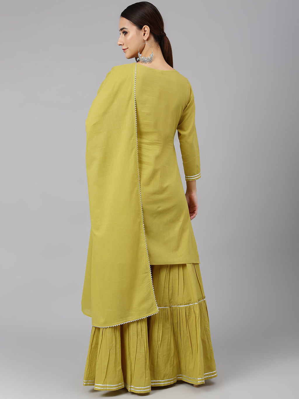 Janasya Women's Yellow Cotton Solid Kurta With Sharara And Dupatta | Grocsy