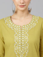 Janasya Women's Yellow Cotton Solid Kurta With Sharara And Dupatta | Grocsy