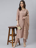 Janasya Women's Dusty Rose Viscose Blend Embroidered Kurta With Pant | Grocsy