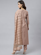 Janasya Women's Dusty Rose Viscose Blend Embroidered Kurta With Pant | Grocsy