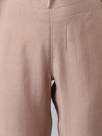 Janasya Women's Dusty Rose Viscose Blend Embroidered Kurta With Pant | Grocsy