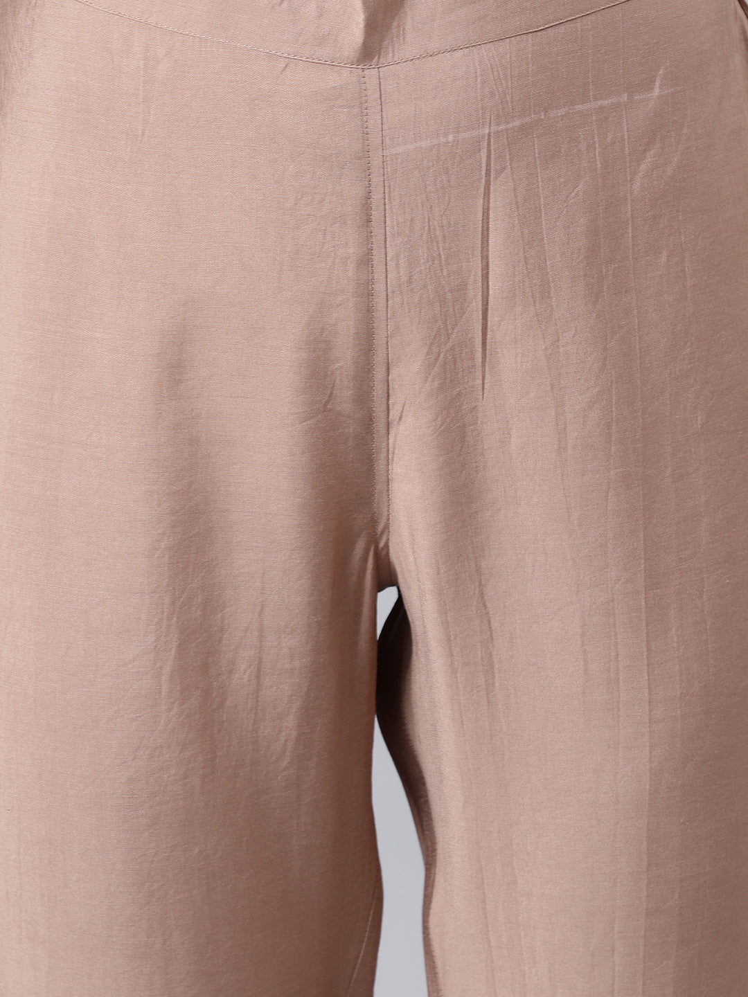 Janasya Women's Dusty Rose Viscose Blend Embroidered Kurta With Pant | Grocsy