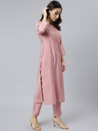 Janasya Women's Light Pink Poly Silk Embroidered Kurta With Pant And Dupatta | Grocsy