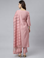 Janasya Women's Light Pink Poly Silk Embroidered Kurta With Pant And Dupatta | Grocsy