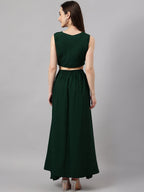 Janasya Women's Green Crepe Solid Crop Top With Skirt And Jacket | Grocsy