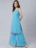 Janasya Women's Light Blue Georgette Bandhni Print Kurta With Sharara And Dupatta | Grocsy