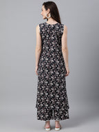 Indian Clothing Janasya Women's Black Cotton Floral Printed Straight Casual Kurta Set | Grocsy