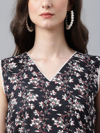 Indian Clothing Janasya Women's Black Cotton Floral Printed Straight Casual Kurta Set | Grocsy