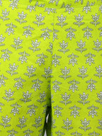 Janasya Women's Light Green Cotton Block Print Kurta With Pant | Grocsy