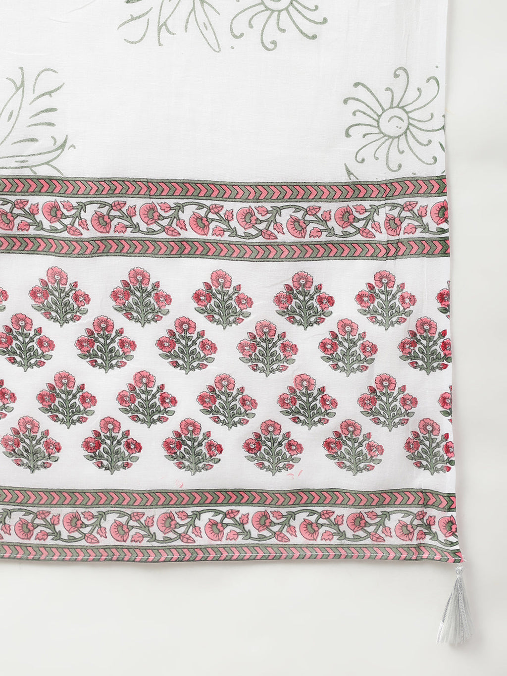 Janasya Women's White Cotton Floral Block Print Kurta With Pant And Dupatta | Grocsy