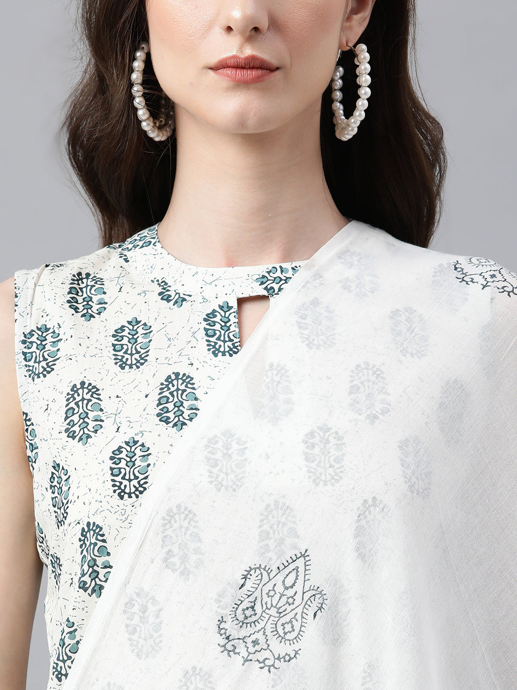 Janasya Women's White Cotton Floral Print Kurta With Pant And Dupatta | Grocsy