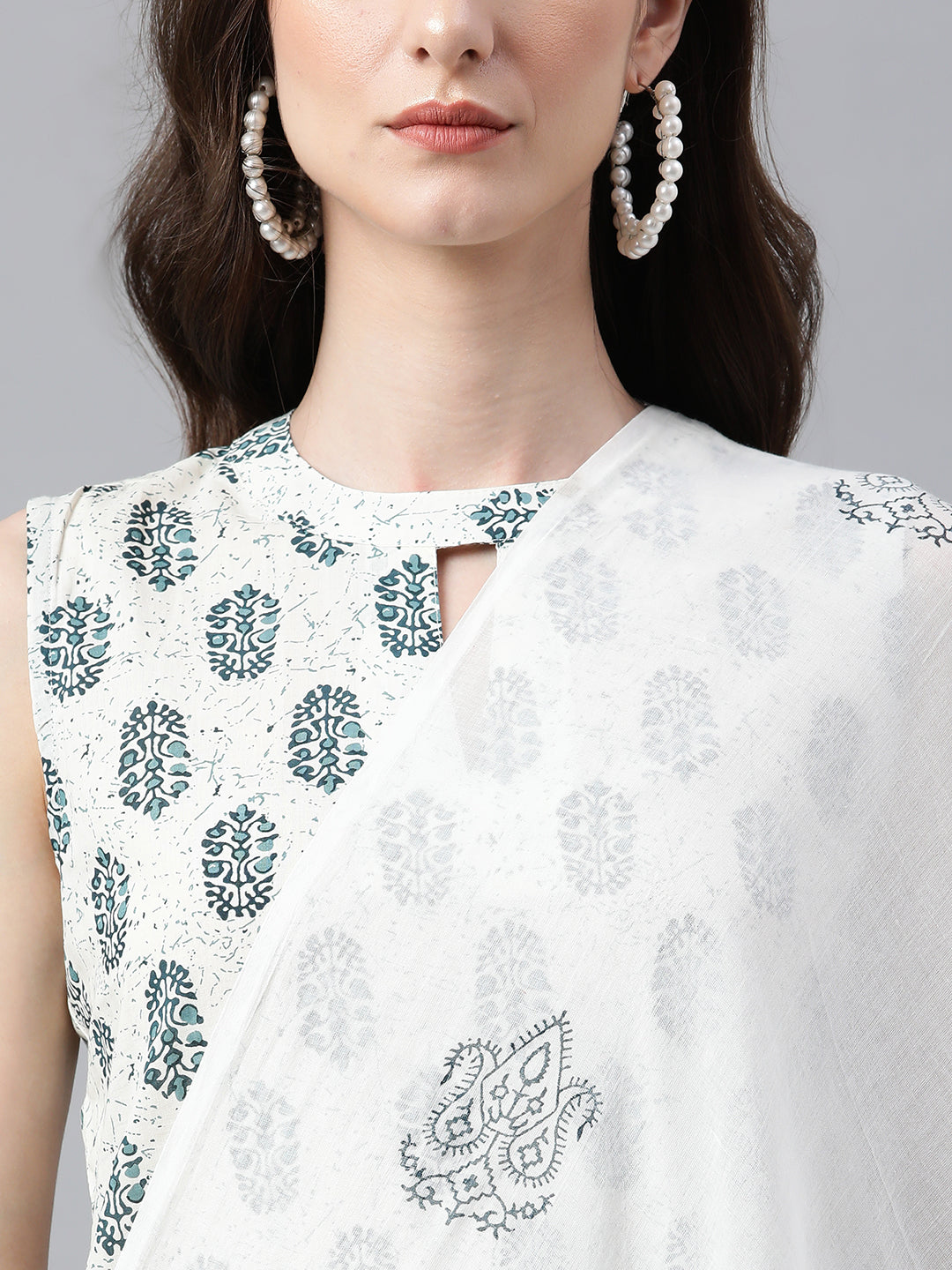 Janasya Women's White Cotton Floral Print Kurta With Pant And Dupatta | Grocsy
