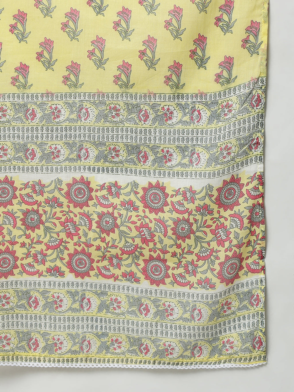 Janasya Women's Yellow Cotton Floral Print Kurta With Pant And Dupatta | Grocsy