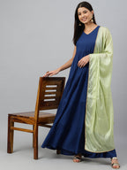 Janasya Women's Dark Blue Rayon Solid Kurta With Dupatta | Grocsy
