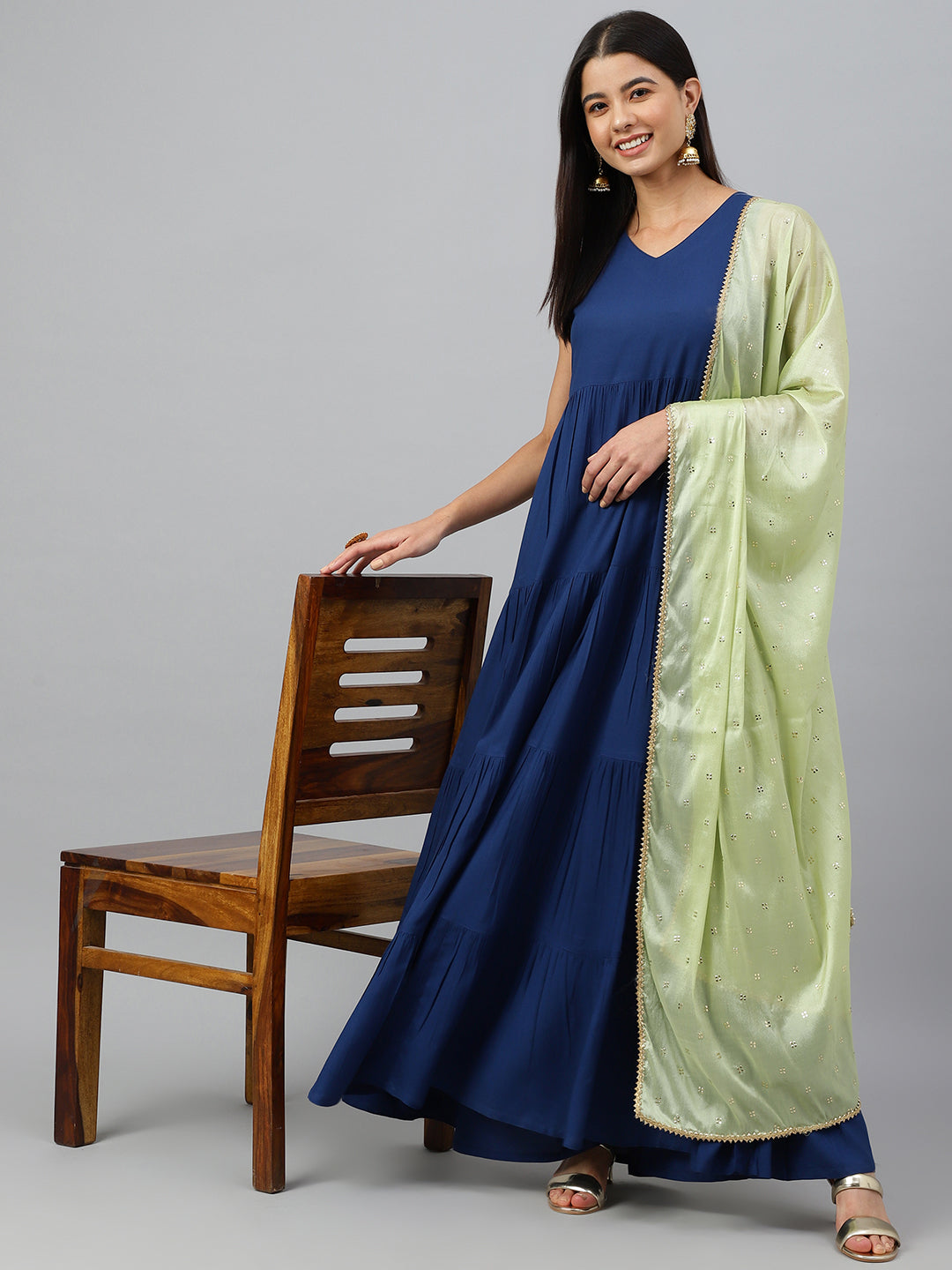 Janasya Women's Dark Blue Rayon Solid Kurta With Dupatta | Grocsy