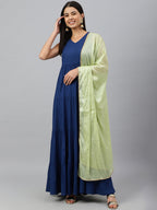 Janasya Women's Dark Blue Rayon Solid Kurta With Dupatta | Grocsy