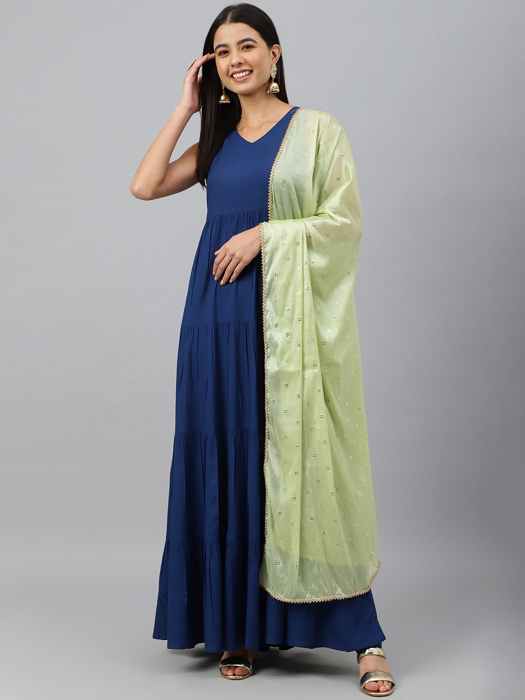 Janasya Women's Dark Blue Rayon Solid Kurta With Dupatta | Grocsy