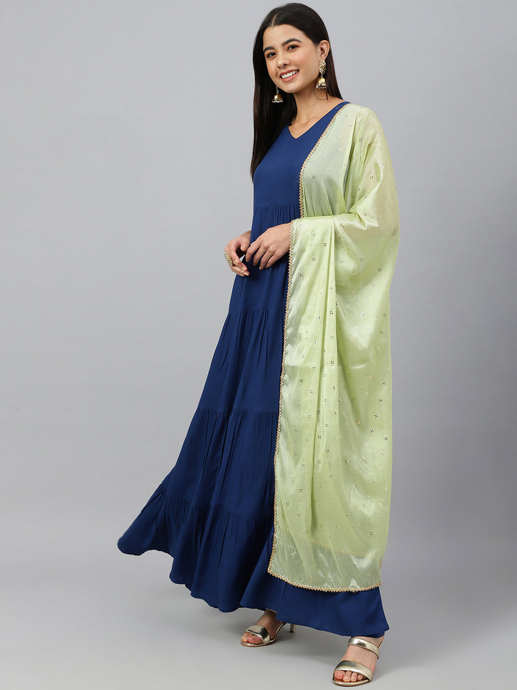 Janasya Women's Dark Blue Rayon Solid Kurta With Dupatta | Grocsy