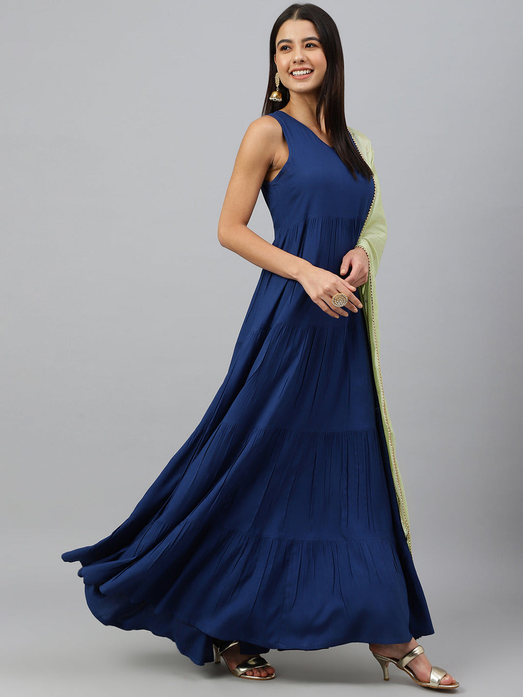 Janasya Women's Dark Blue Rayon Solid Kurta With Dupatta | Grocsy