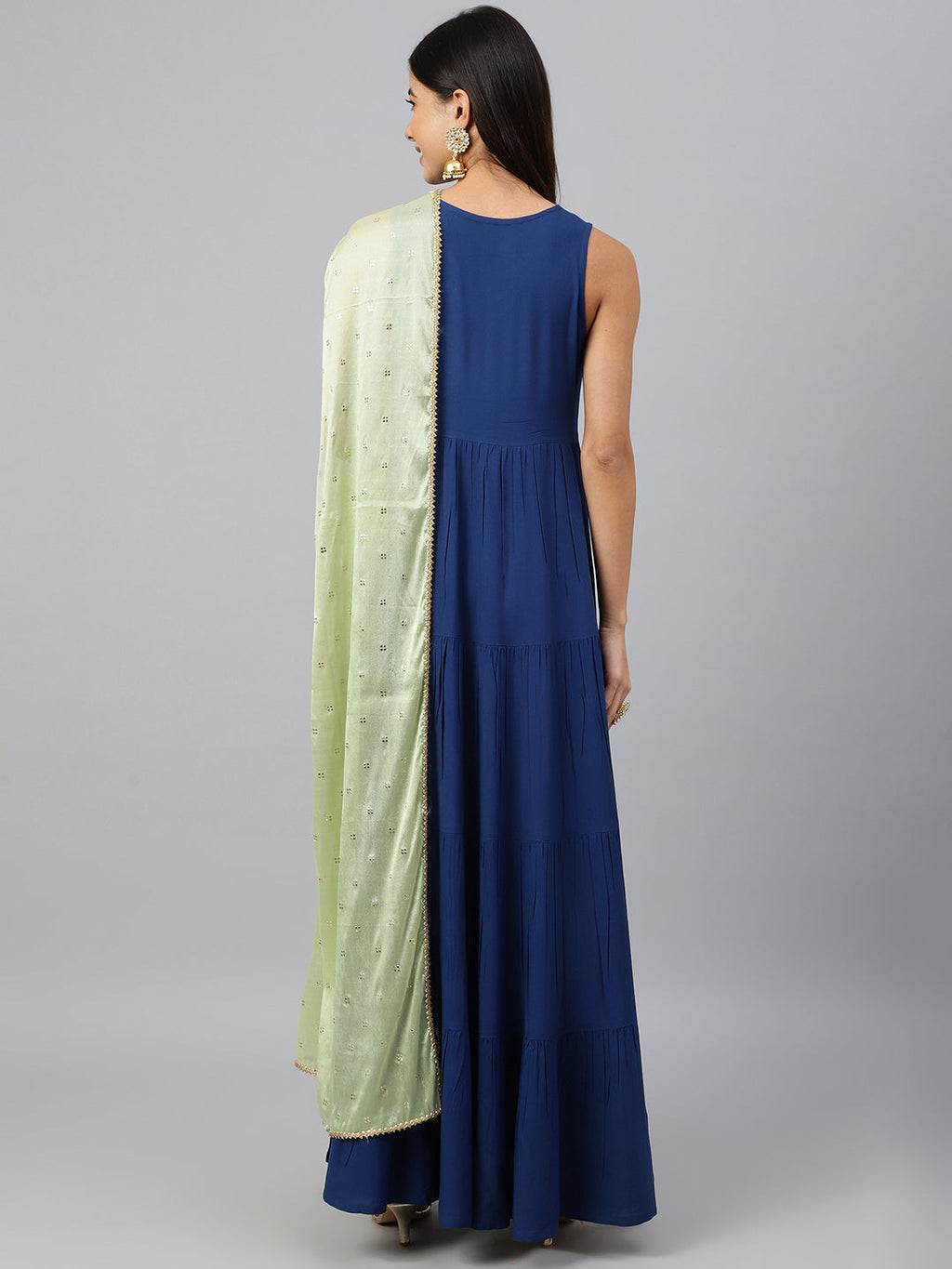 Janasya Women's Dark Blue Rayon Solid Kurta With Dupatta | Grocsy