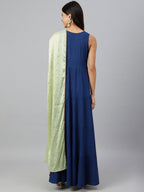 Janasya Women's Dark Blue Rayon Solid Kurta With Dupatta | Grocsy