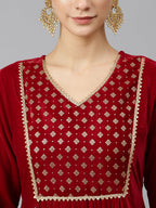 Janasya Women's Maroon Velvet Solid Kurta With Pant And Dupatta | Grocsy