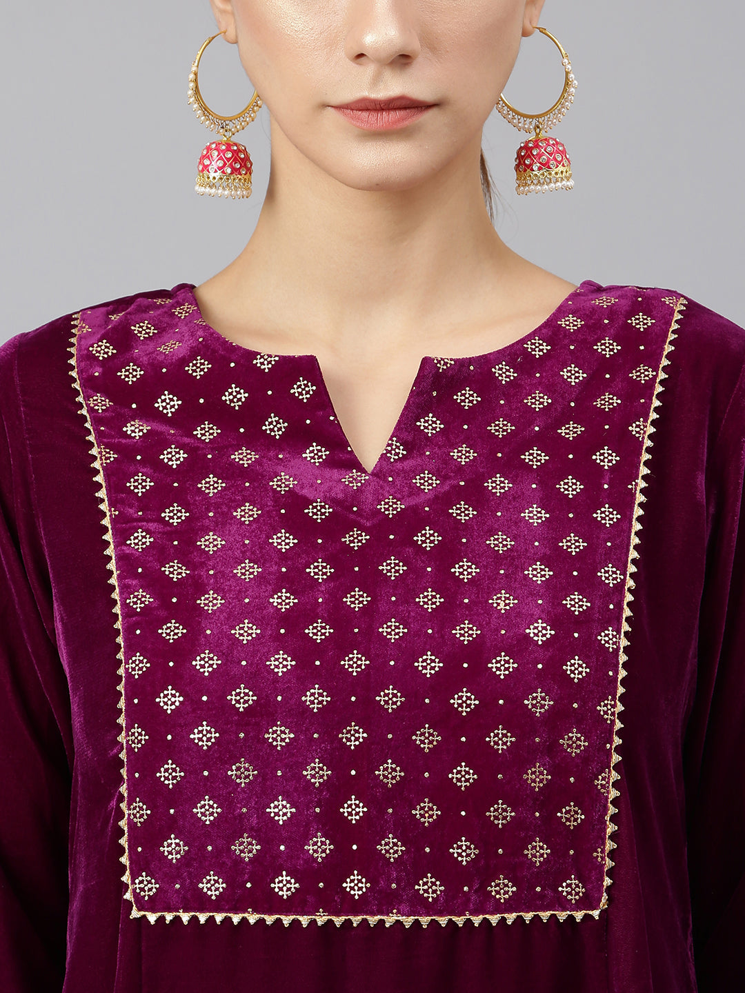 Janasya Women's Purple Velvet Solid Kurta With Pant And Dupatta | Grocsy