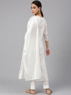 Janasya Women's White Poly Silk Solid Kurta With Pant And Dupatta | Grocsy