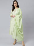 Janasya Women's Sea Green Poly Silk Solid Kurta With Pant And Dupatta | Grocsy