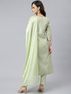 Janasya Women's Sea Green Poly Silk Solid Kurta With Pant And Dupatta | Grocsy