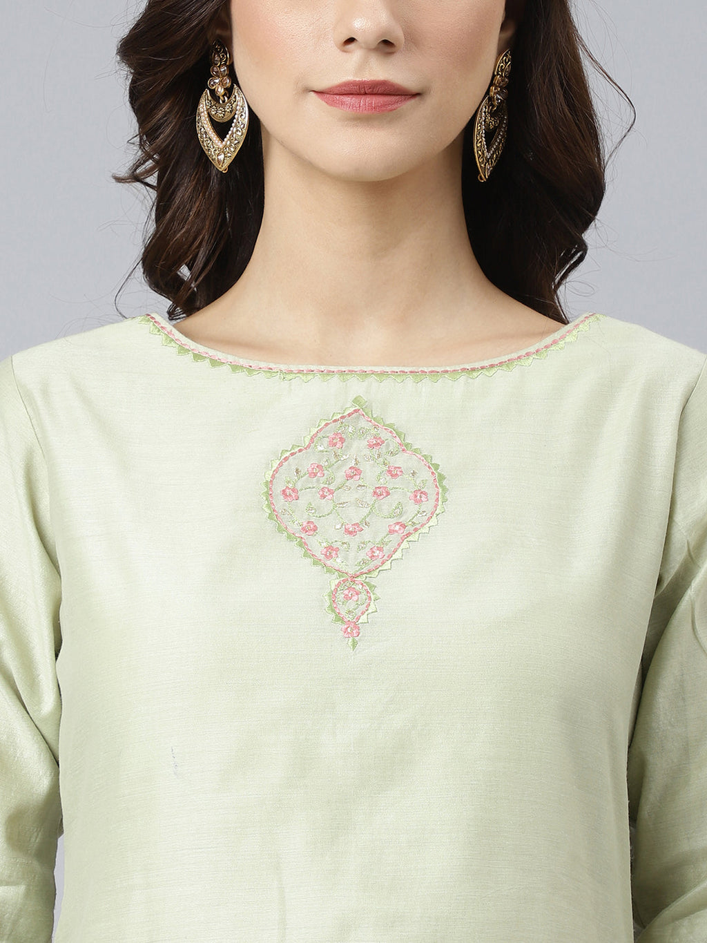 Janasya Women's Sea Green Poly Silk Solid Kurta With Pant And Dupatta | Grocsy