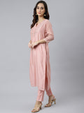 Janasya Women's Baby Pink Poly Silk Solid Kurta With Pant And Dupatta | Grocsy