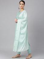 Janasya Women's Sea Blue Chanderi Silk Solid Kurta With Pant And Dupatta | Grocsy