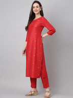 Janasya Women's Red Chinon Solid Straight Festive Kurta Set | Grocsy