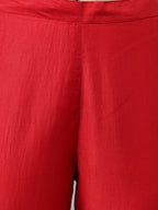 Janasya Women's Red Chinon Solid Straight Festive Kurta Set | Grocsy