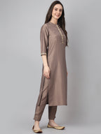 Janasya Women's Brown Chinon Solid Straight Festive Kurta Set | Grocsy