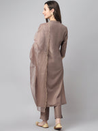 Janasya Women's Brown Chinon Solid Straight Festive Kurta Set | Grocsy
