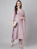 Janasya Women's Lavender Chinon Solid Straight Festive Kurta Set | Grocsy
