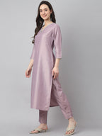 Janasya Women's Lavender Chinon Solid Straight Festive Kurta Set | Grocsy
