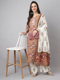Janasya Women's Pink Cotton Floral Printed Straight Festive Kurta Set | Grocsy