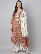 Janasya Women's Pink Cotton Floral Printed Straight Festive Kurta Set | Grocsy