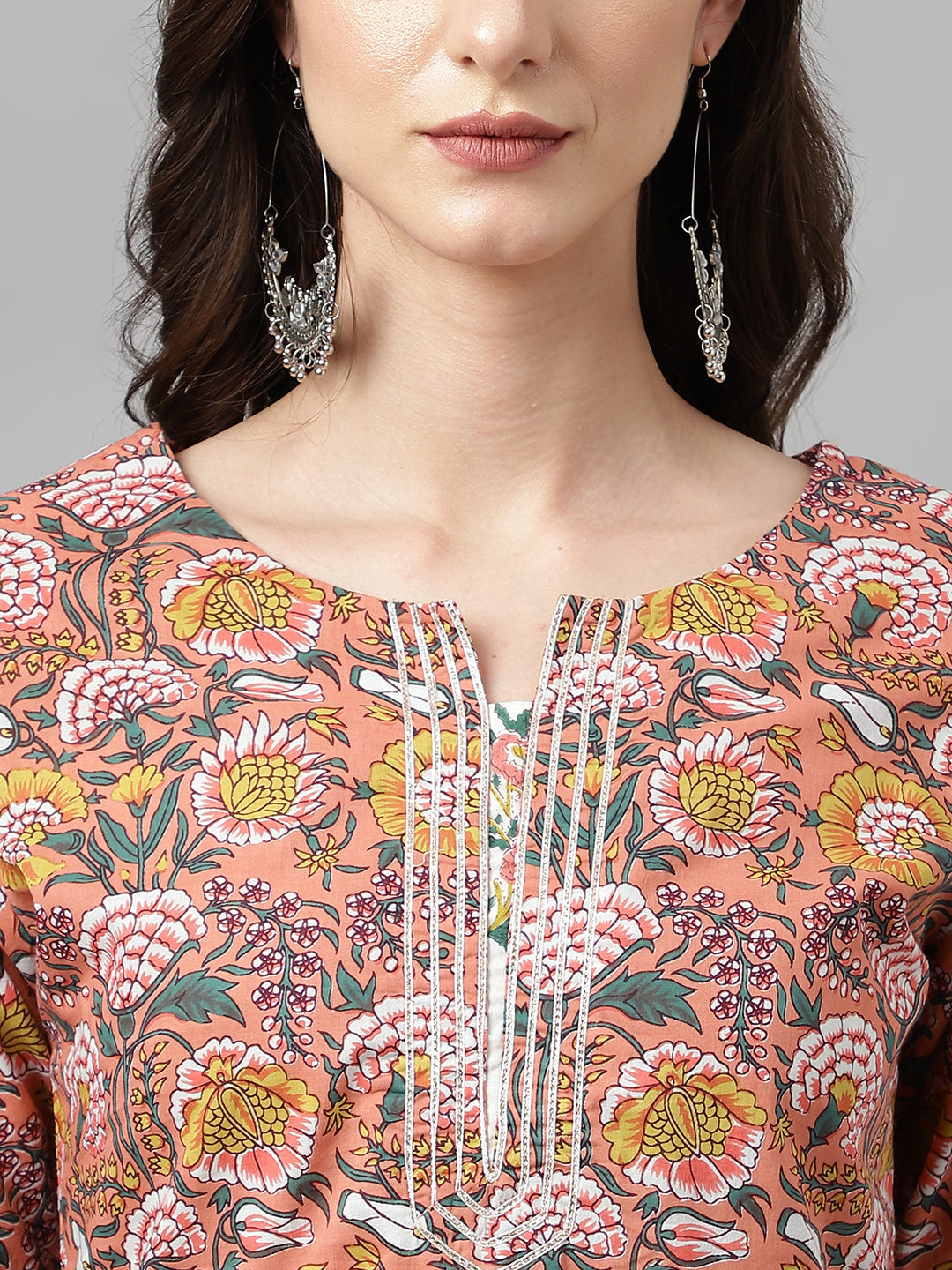 Janasya Women's Pink Cotton Floral Printed Straight Festive Kurta Set | Grocsy