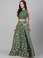 Janasya Women's Olive Green Crepe Solid Lehenga Choli With Pant | Grocsy
