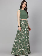 Janasya Women's Olive Green Crepe Solid Lehenga Choli With Pant | Grocsy